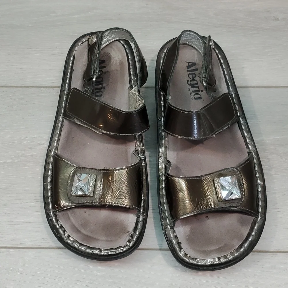 Alegria Women VER-123 Verona Chrome Leather Sandals shoes sz 36/6-6.5